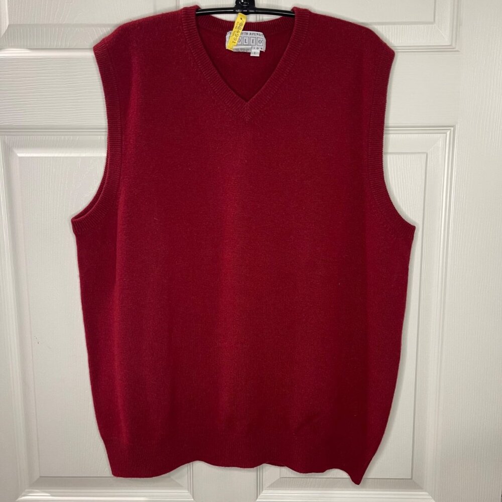 Vintage Saks Fifth Avenue Folio Cashmere Sweater Vest Mens Size Large Red V-Neck - Picture 2 of 10